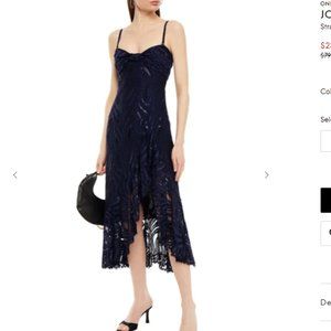 Jonathan Simkhai Strapless Knotted Metallic Lace Midi Dress in Midnight Blue Nwt
